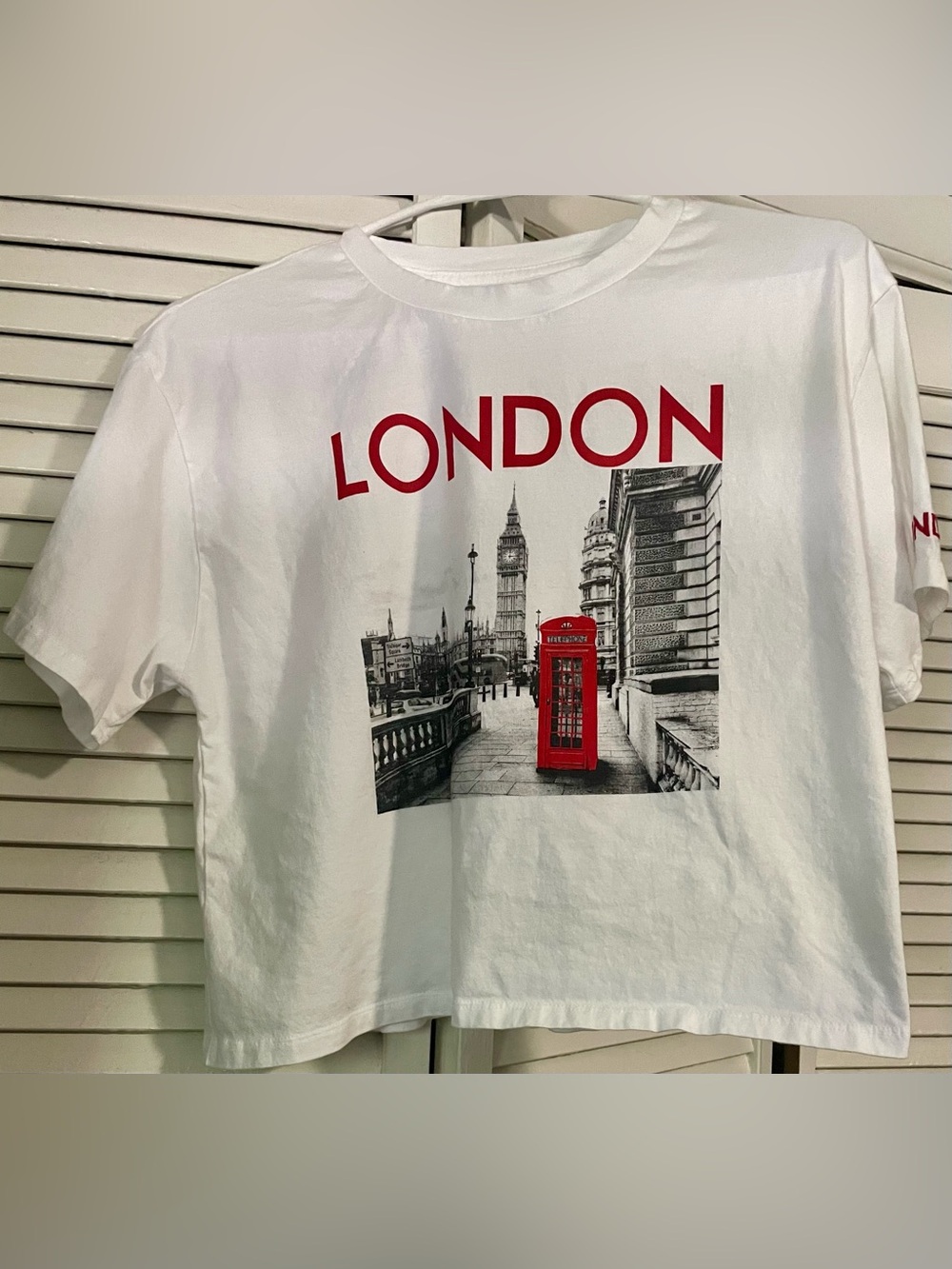 Organic Collective London Graphic Cropped T-Shirt White Red Size L GOTS Cotton